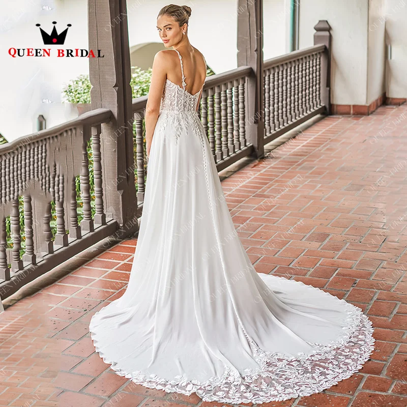 Robe De mariée élégante ligne A, col carré, avec des Appliques en dentelle, sans manches, longueur au sol, personnalisée, Y94H, 2024