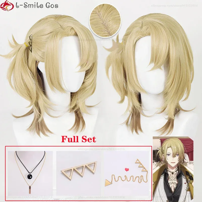 Vtuber NIJISANJI Luca Kaneshiro peluca de Cosplay amarillo dorado pelo sintético resistente al calor pelucas de fiesta de Halloween de Anime + gorro de peluca