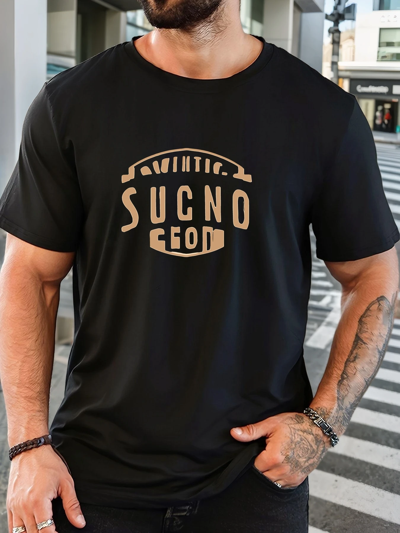 

Men's 100% Cotton Printed T-Shirt SUCNO Pattern Summer Casual Oversized Round Neck Short Sleeve Comfortable Daily Wear Tee