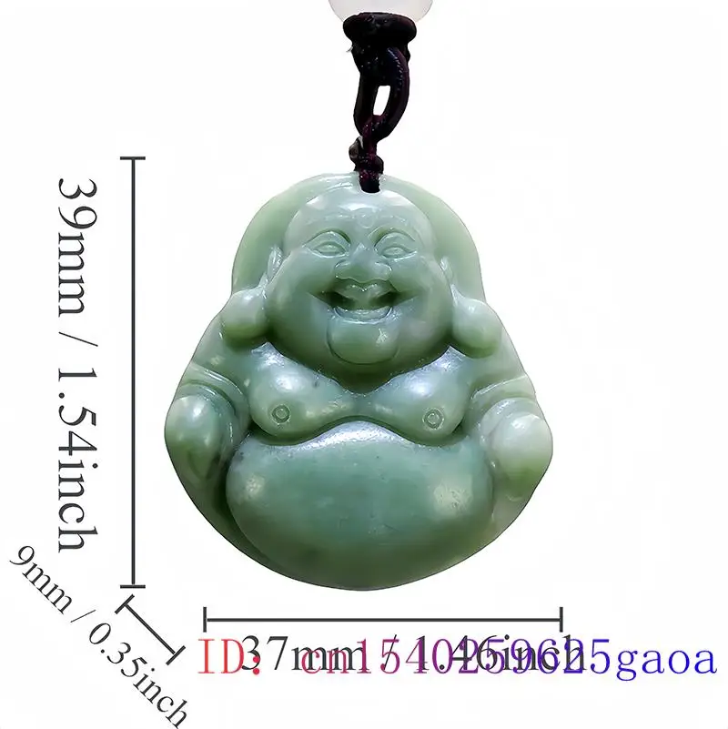 Green Natural Real Jade Maitreya Buddha Pendant Necklace Stone Luxury Fashion Accessories Vintage Designer Gifts for Women Men