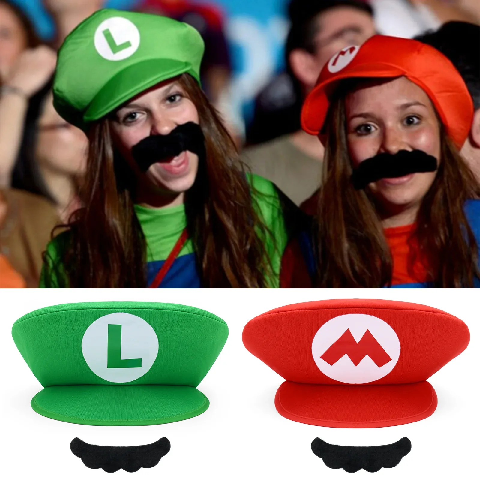 

10pcs/lot Super Odyssey Bros Cosplay Hats With Moustache Halloween kids Hats Costumes Anime Figure Peripherals Birthday Gifts