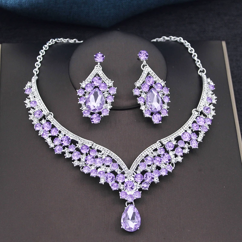 Fahion necklace set for women rhinestone crystal waterdrop choker necklace earrings sets wedding bridal Jewelry set