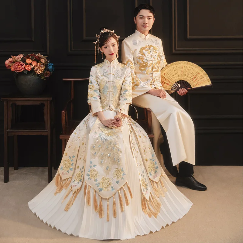 

Xiuhe dress bride wedding champagne color toast dress wedding dress chinese group wedding plus size