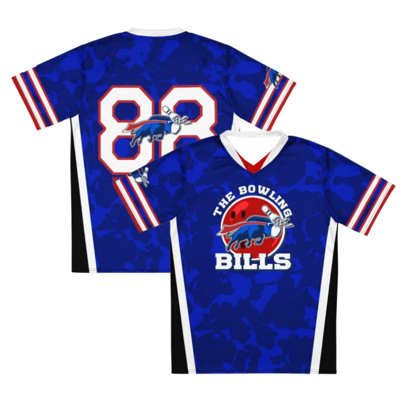 Men Bowling Bills V Neck Bowling Jersey The Buffalo Mascot Logo Number 88 Front Back Full Print Breathable Quick  - Parent-child