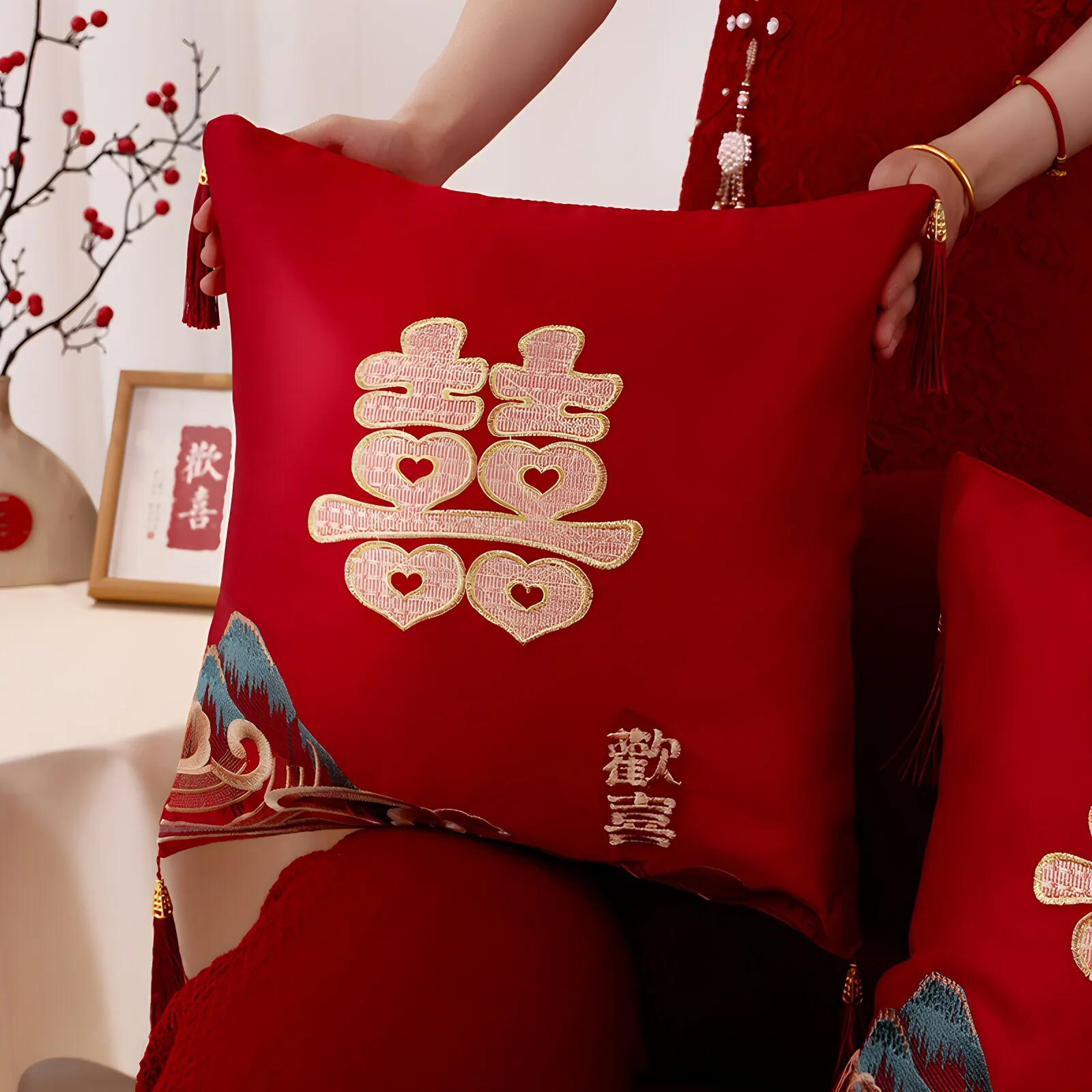 

LH wedding throw pillow a pair of wedding bedside pillow cushion Chinese wedding pillow