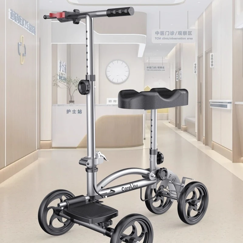 Knee Walker Scooter Adjustable Height Mobility Aid with Seat Heavy Duty Support for Injury Recovery Rehabilitation