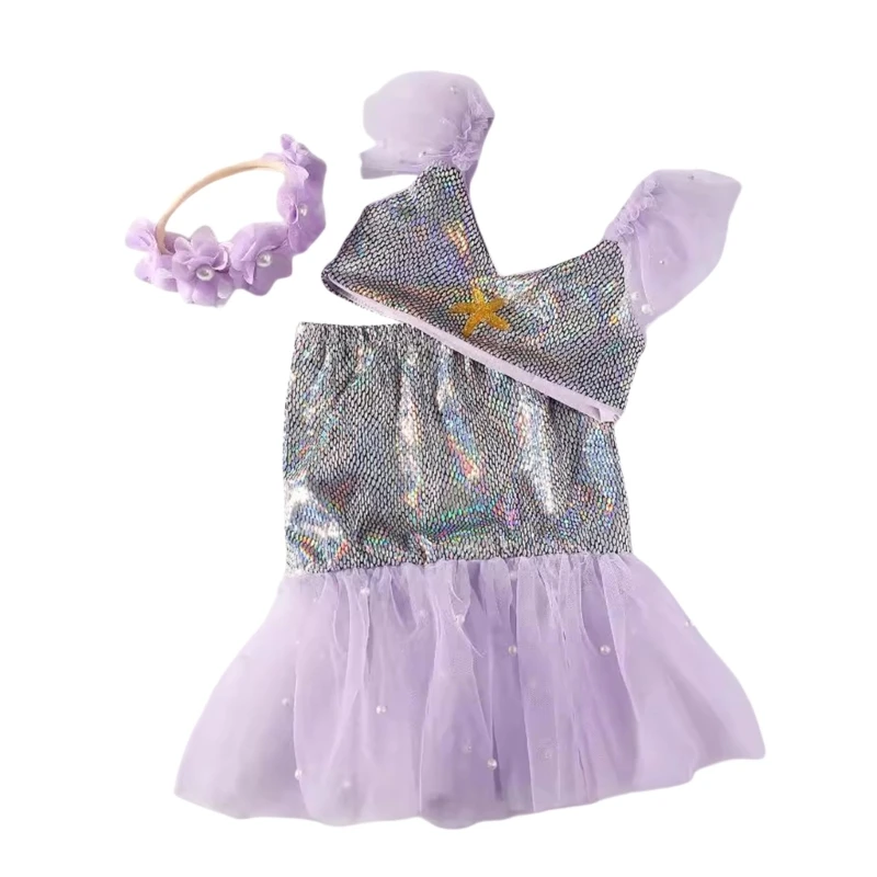 

Y1UB Newborns Photography Clothing Set with Sea Star Pattern, Soft Fabric Photoshoots Skirt & Tops with Headdress