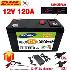 Batería de litio LiFePO4 mejorada, 12V, 120AH, portátil, recargable, 5V, 2.1A, puerto de pantalla de alimentación Usb, carga, 2024