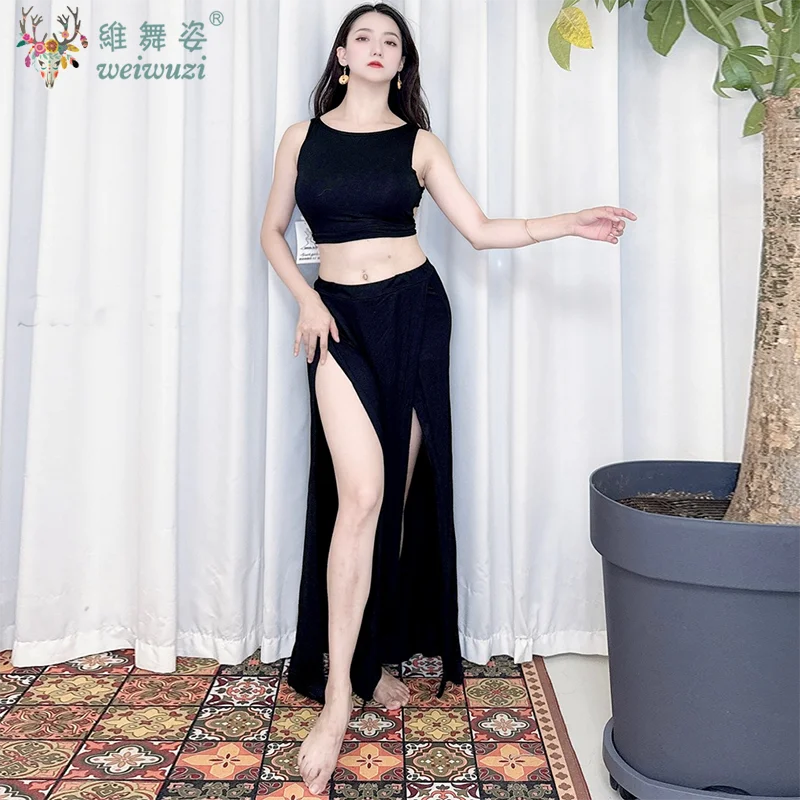 Traje de dança do ventre, top sexy + saia longa, 2 peças, conjunto para mulheres adultas, performance de palco, dança oriental, roupa de prática