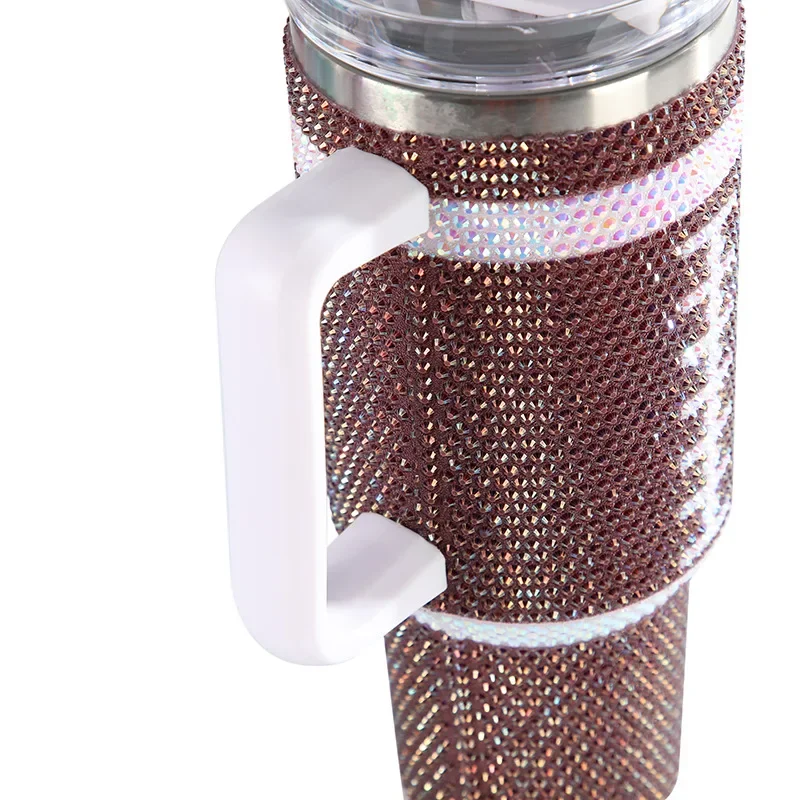 Hot-Selling Plastic Drill Vacuum Cup Stainless Steel Diamond 40Oz Cup Handle Stainless Steel Straw Thermal Insulation Cup