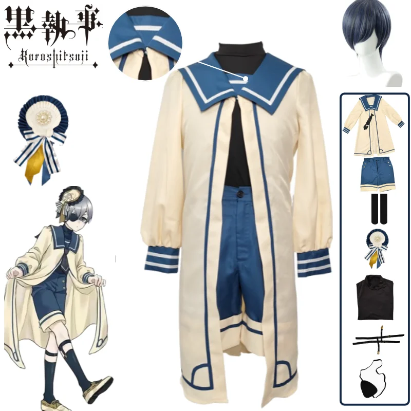 

Ciel Phantomhive Cosplay Costume Black Butler Ciel Scallop Outfit Shota Prince Costume Anime Outfit Headwear Wig for Halloween