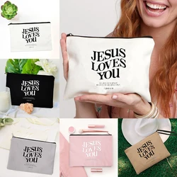 Bolsa de cosméticos Jesús te ama, estuche de maquillaje de regalo cristiano, organizador de artículos de tocador de viaje, almacenamiento, bolsa de maquillaje, bolsa de lápices, regalo