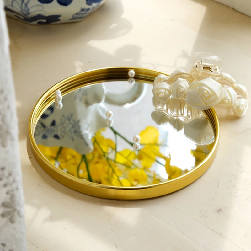 Vassoio per specchio in vetro metallizzato di lusso nordico leggero Vassoio per gioielli e cosmetici Vassoio per accessori pregiati per soggiorno