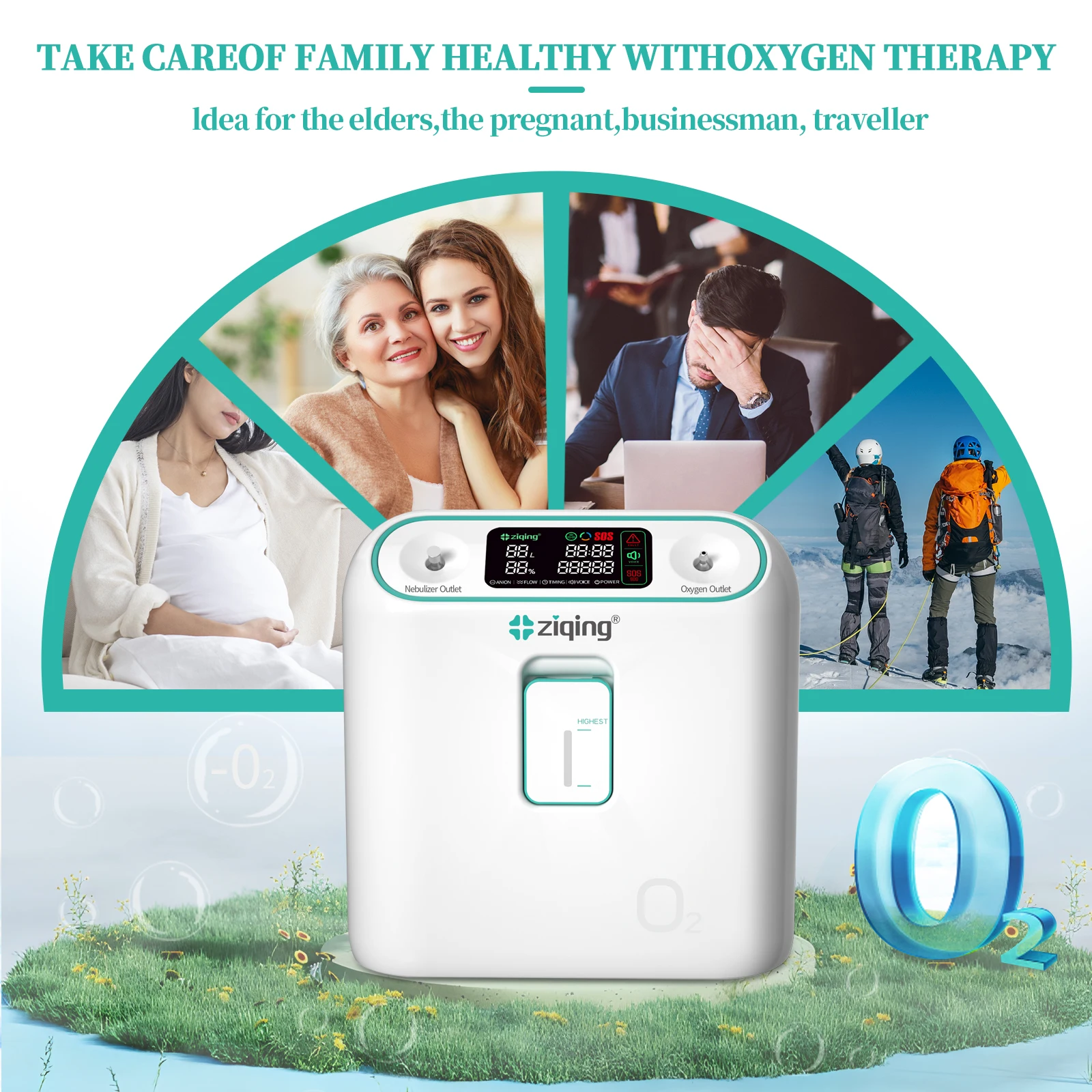 Ziqing 1-8L Adjustable Oxygen Machine 96% 2 in 1 High Concentration Home Care Oxygen Generator Nebulizer 220V/110V