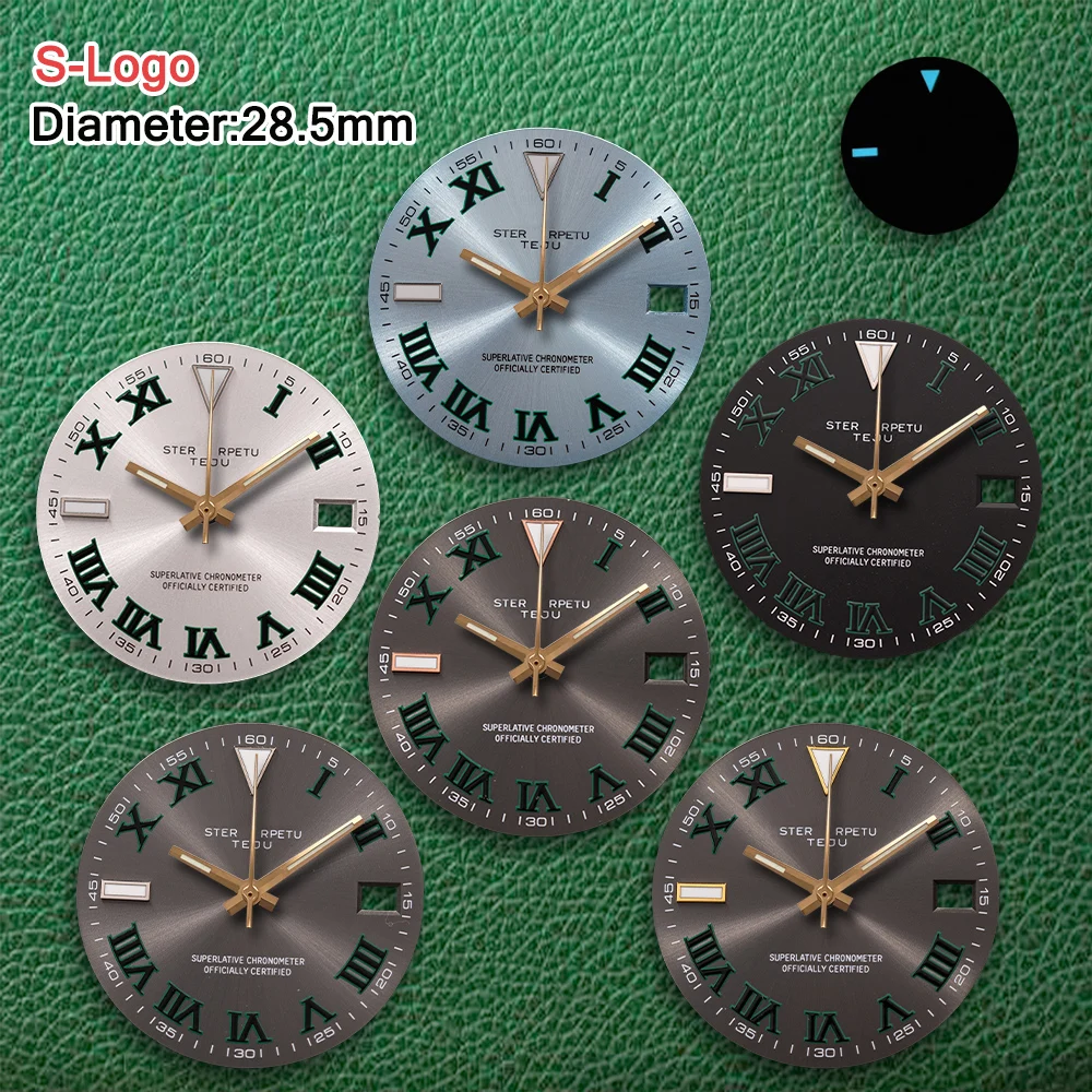 

28,5 мм S логотип римский циферблат NH35 без стрелок подходит для механизма NH36/4R ледяной синий светящийся высококачественный модификация часов аксессуары ﻿