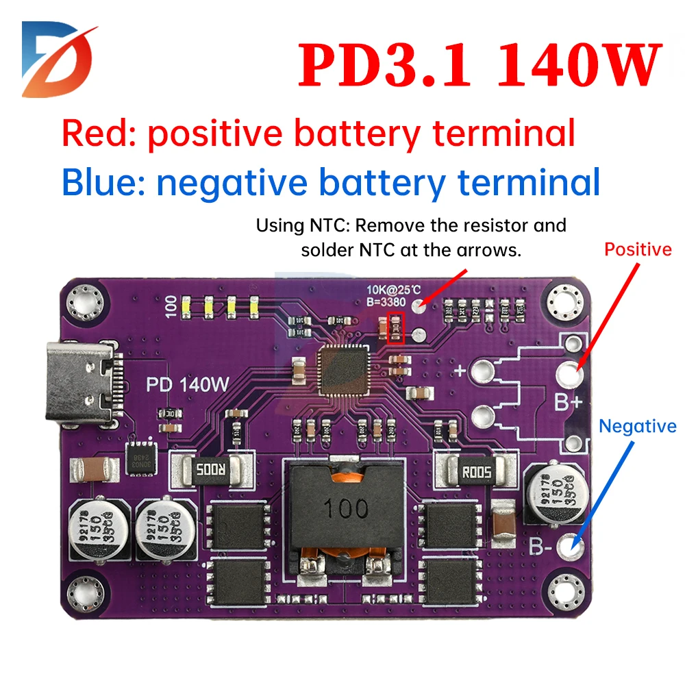 

PD3.1 up to 140W fast charging power module 3S 4S 5S 6S Type C interface lithium battery charging and discharging module