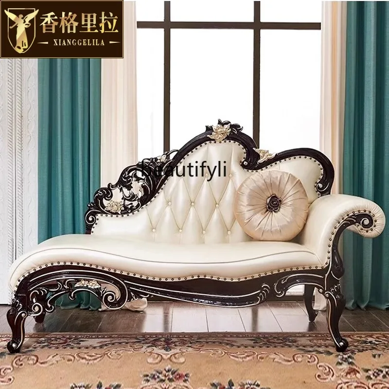 

Princess recliner American solid wood carving flower leather living room luxury leisure princess sofa recliner