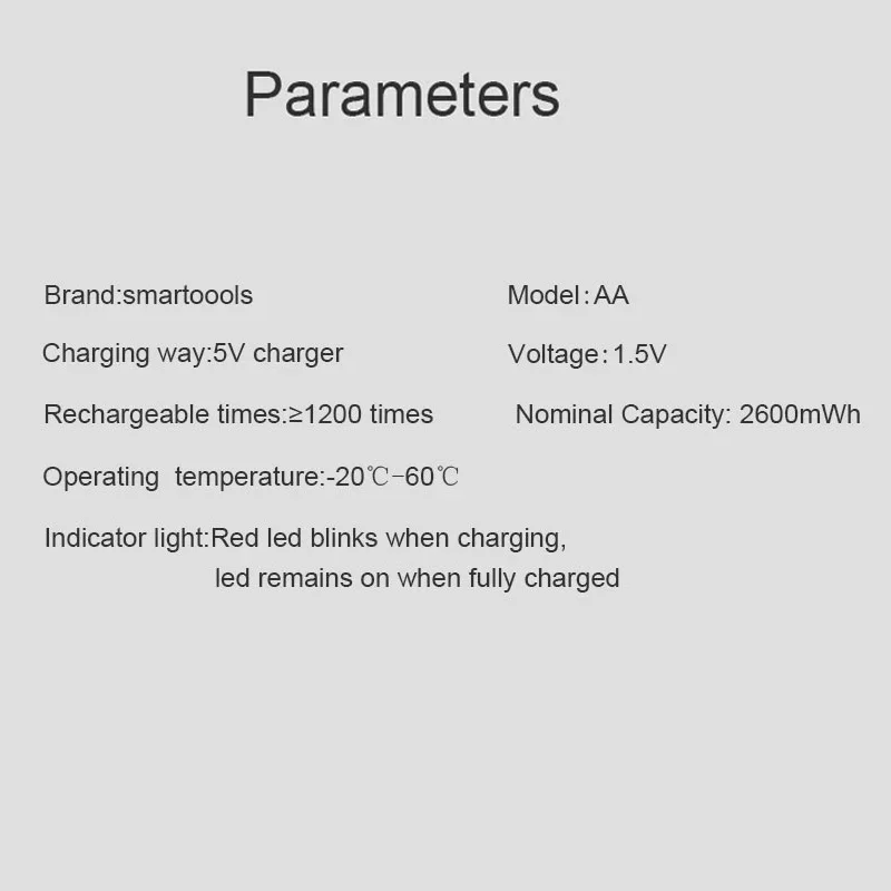 High capacity 1.5V AA 2600 mWh USB rechargeable li-ion battery for for mouse toy clock Remote control battery+Cable