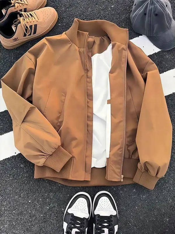 

Men's Casual Outdoor Jaet Coat Fall Winter New Loose Sportswear Stand Collar Polyester Fiber Long Sve Zipper Closure