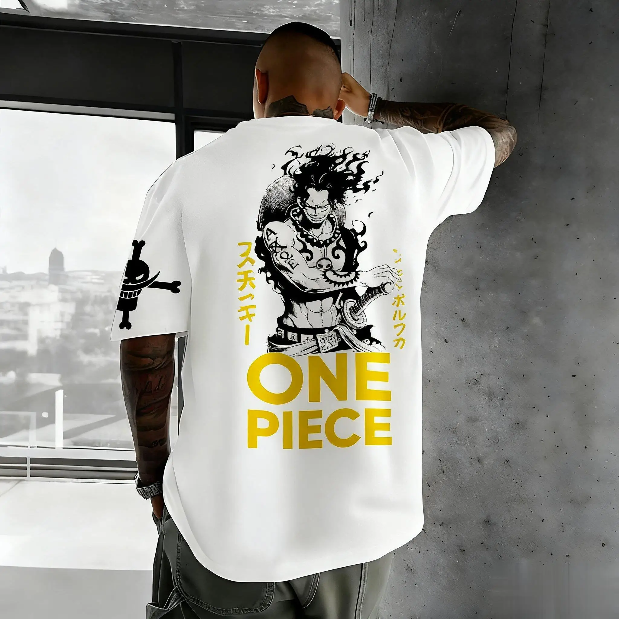 Vintage Oversize Anime T Shirt Men One Piece Luffy Women Short Sleeve Tee Summer Casual Top Streetwear Cartoon Print Y2k Clothes