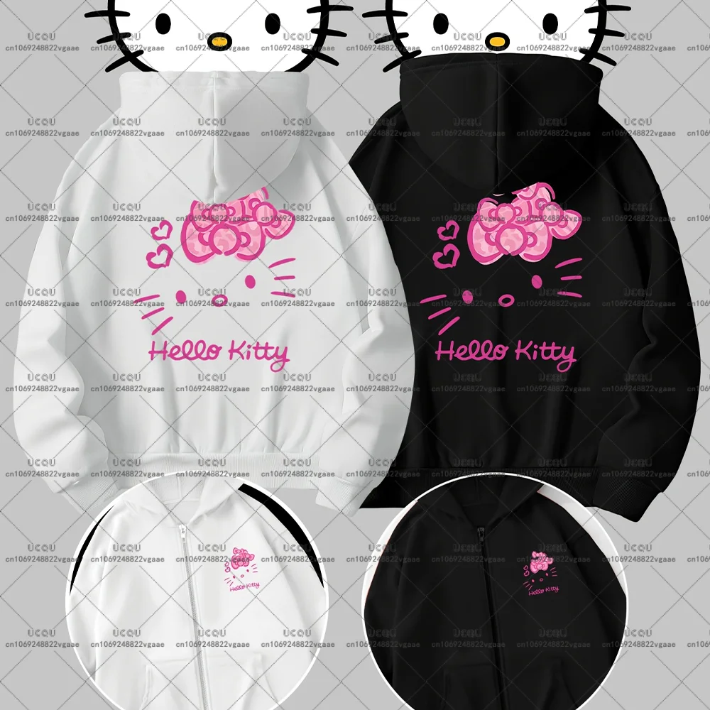 

2 шт., белые, черные толстовки для пар «Сестра», пальто Hello Kitty MINISO, повседневный свитшот, подарок, футболка Y2k, верхняя одежда, осень-зима