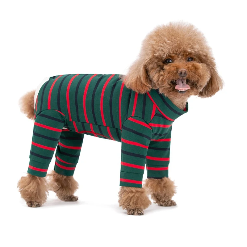 Autumn Winter Dog Clothes Cozy Striped Dog Pajamas for Small Medium Dogs Puppy Kitten Jumpsuit Pijamas Chihuahua Clothing ^^