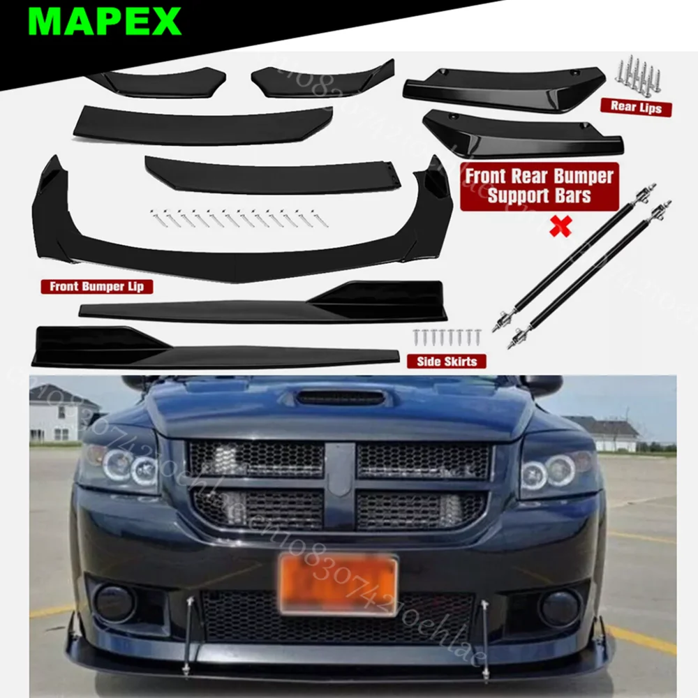 For Dodge Caliber Front Rear Bumper Lip Spoiler Splitter Body Kit Side Skirt- Glossy Black