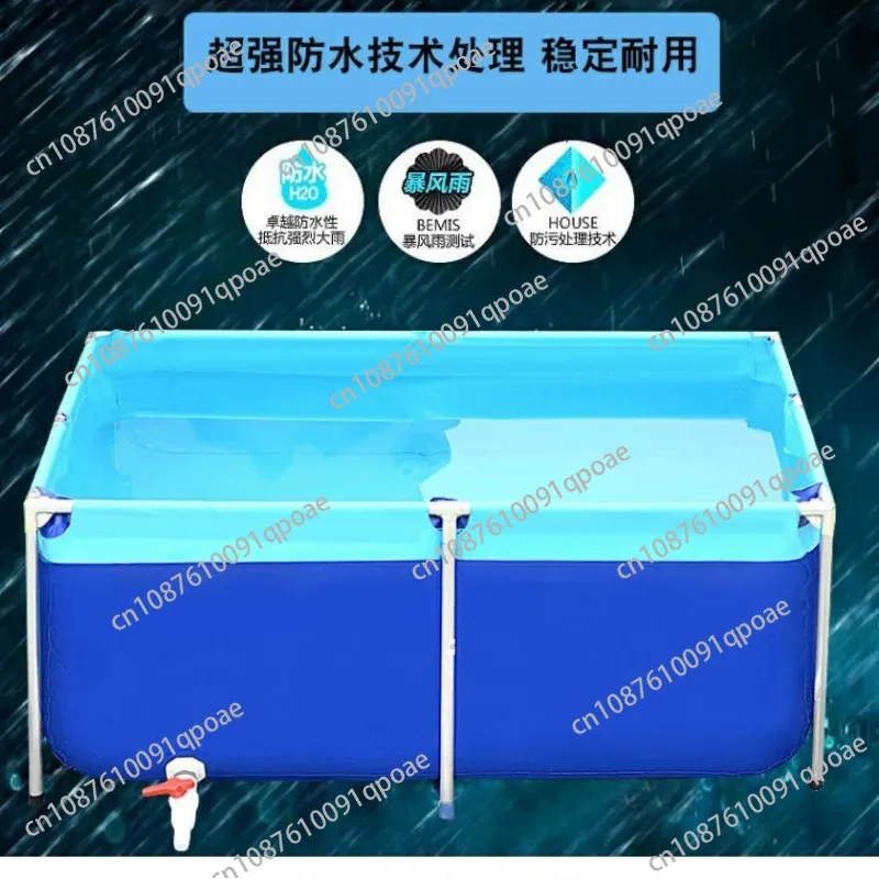 Rectangular Goldfish Tank Foldable PVC Above Ground Fish Pond with Stable Frame & Drain Aquarium Accessory