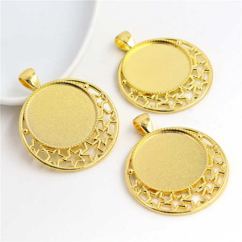 High Quality 5pcs 25mm Inner Size 6 Colors plated  Cameo Base Setting Stars Style Pendant