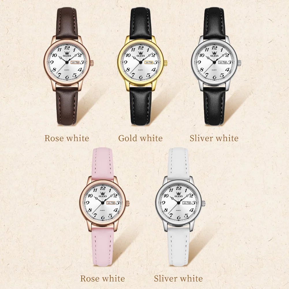 ساعات OLEVS Leisure Fashion النسائية بمقياس الأرقام العربية المقاومة للماء كوارتز أصلية لساعة يد بحزام جلدي للسيدات #6