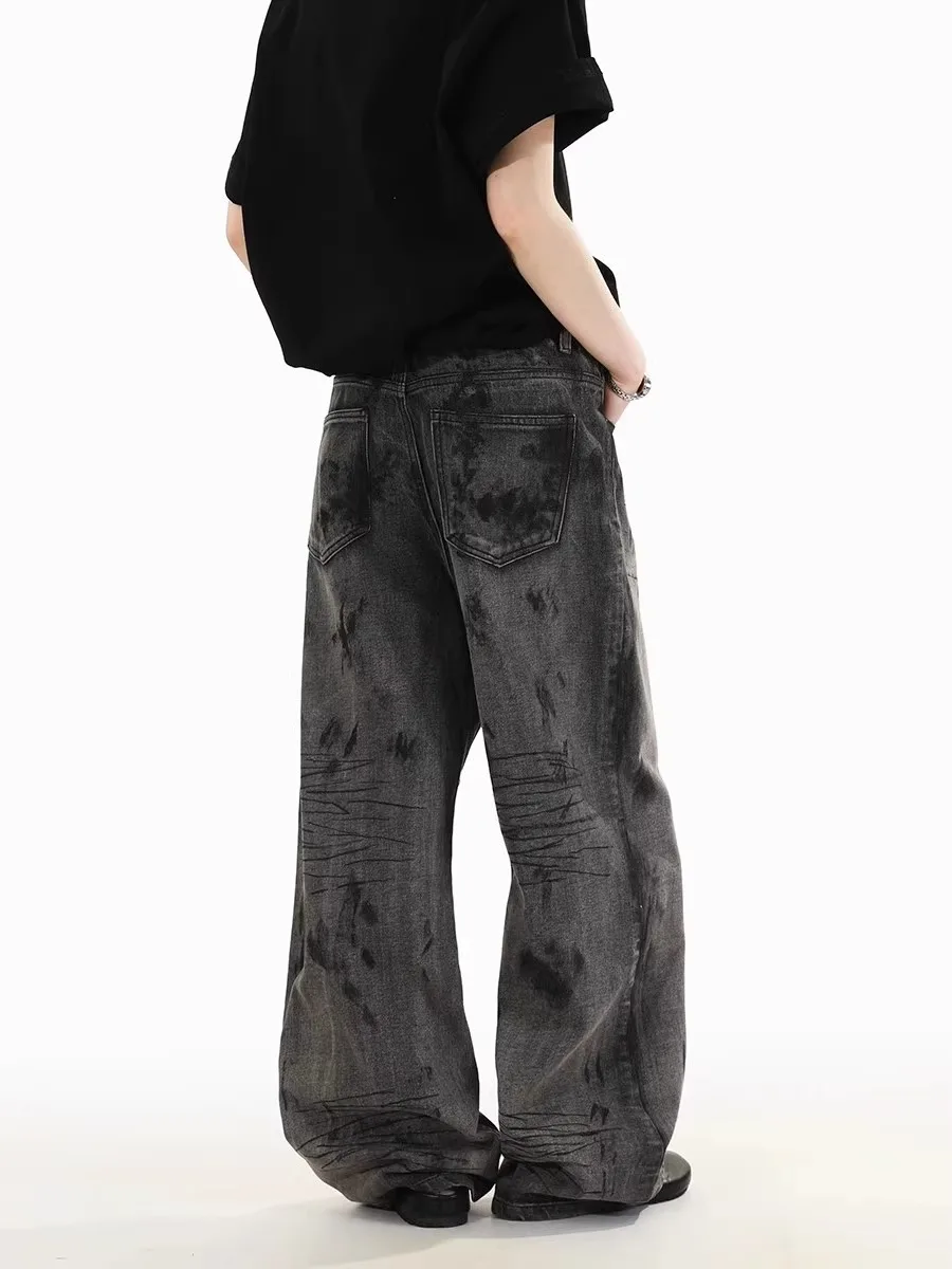 الرجعية الأمريكية Waed المتعثرة الجينز الرجال الشارع الشهير فضفاض مستقيم الساق بناطيل كاجوال عادية Faion واسعة الساق الطابق طول #4