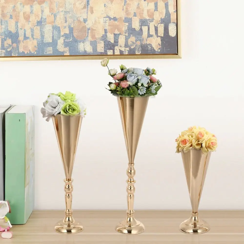 Elegant Golden Silver Wedding Flower Vases Romantic European Style Metal Vases Iron Candle Holder Home Wedding Decor