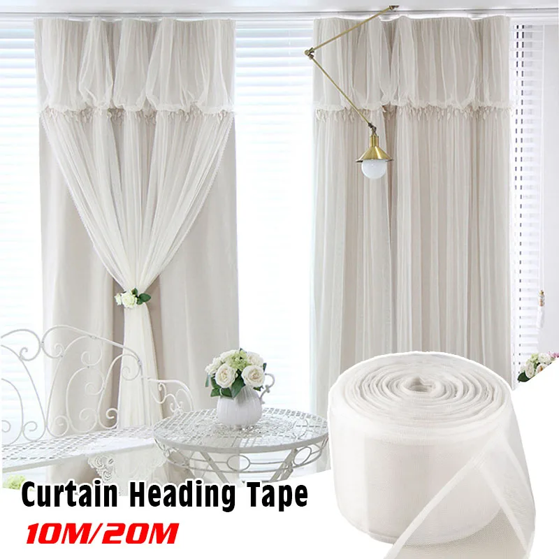 10cm wide 10/20Meter Curtain Tape Hook Curtains Accessories White Transparent Curtain Ribbon Polyester Rod Pocket Process