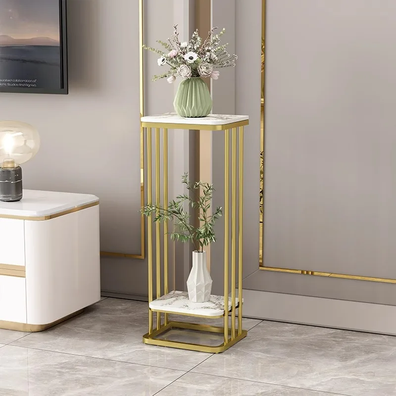 

Nordic light luxury flower stand shelf balcony living room floor-to-ceiling wrought iron rock slab multi-layer ornament display