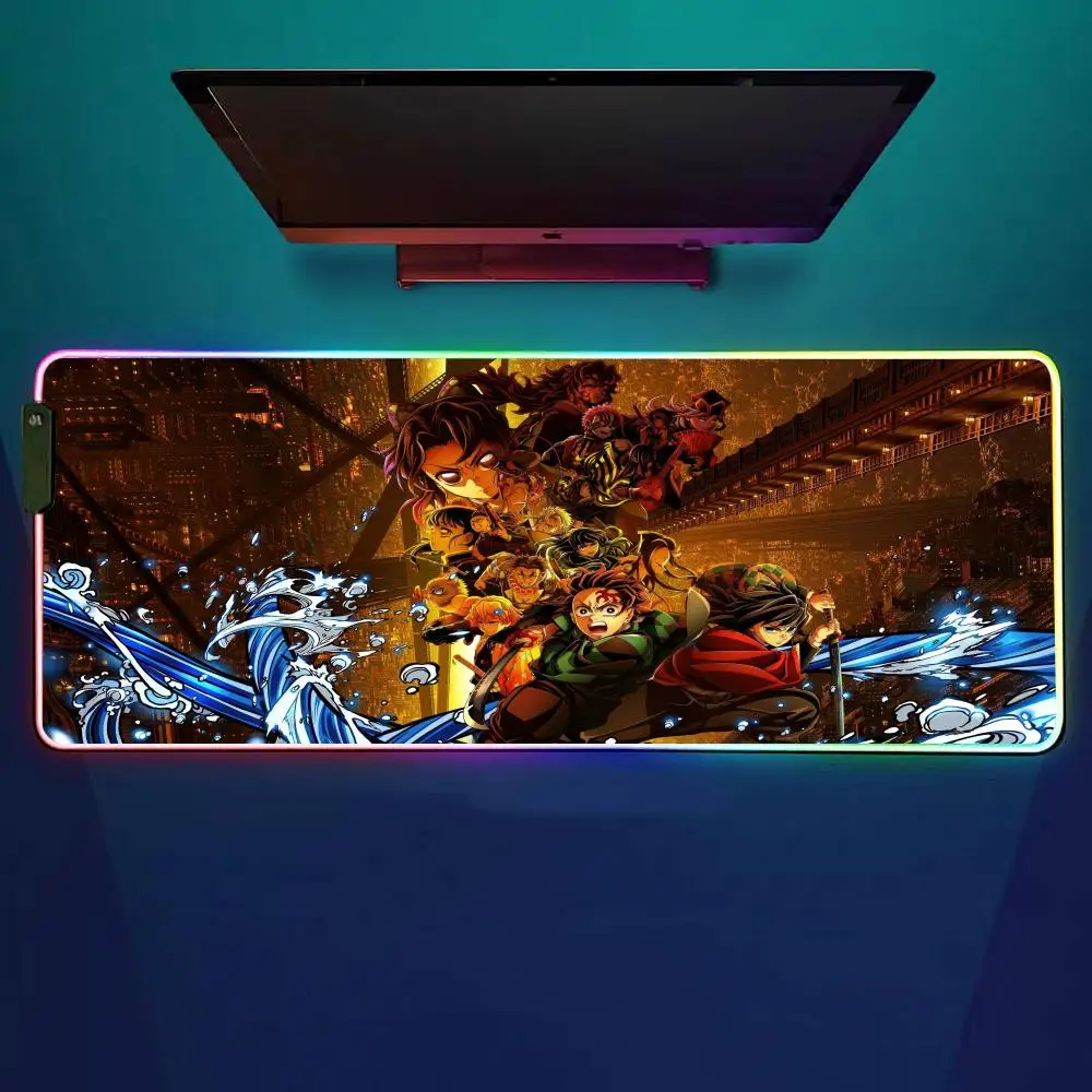 

Коврик для мыши Hot Blooded Anime Demon Slayer RGB Gaming Mouse Pad Настольный коврик HD Gamer Большой светодиодный светильник XXL Коврики для мыши
