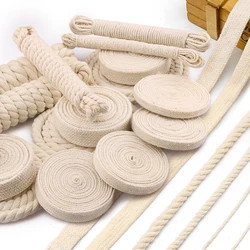 5yd/lot high strength natural color 3ply round flat Rope 100% cotton Cords for home handmade garment accessories Craft Projects