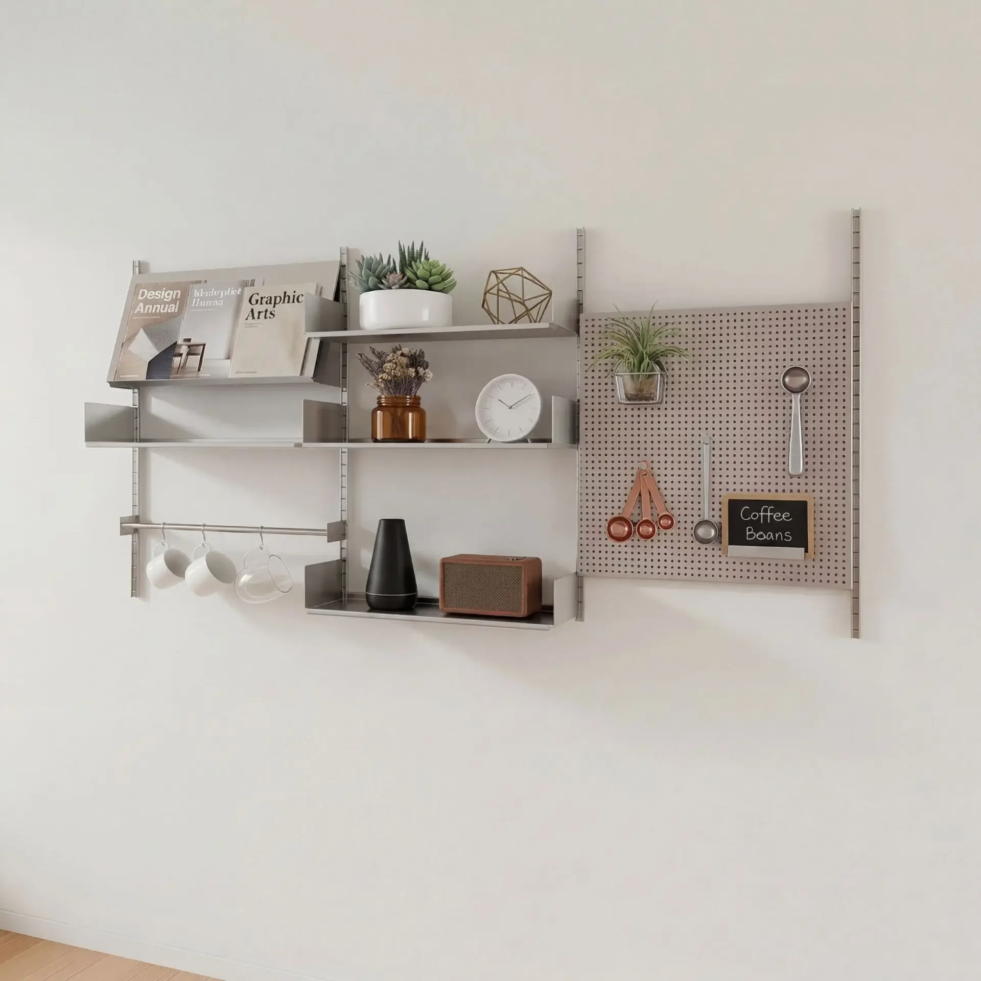 Small apartment open dining side display stand module system free combination shelf stainless steel wall storage rack
