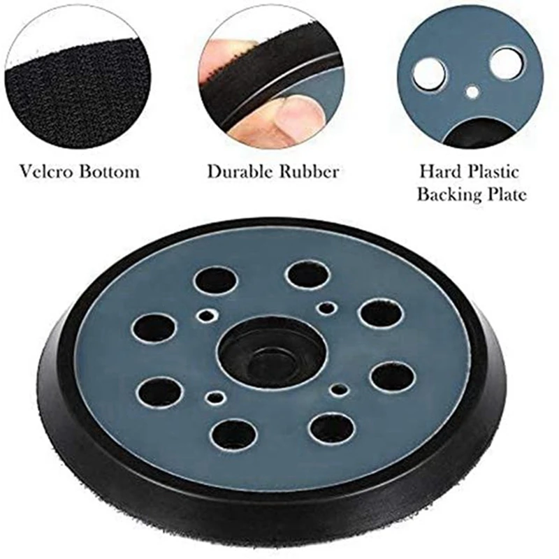 GTBL 6Pcs 8 Holes 125Mm Hook Loop Sanding Backing Pad For Makita Orbital Sander Disk Discs Porter Cable Backup Stick On Pad