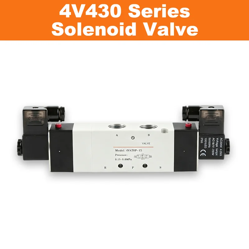 

4V430-15 3-position 5-port Solenoid Valve Normally Closed Pneumatic Air Valve With 6mm 8mm 10mm 12mm Fitting Push In Connector