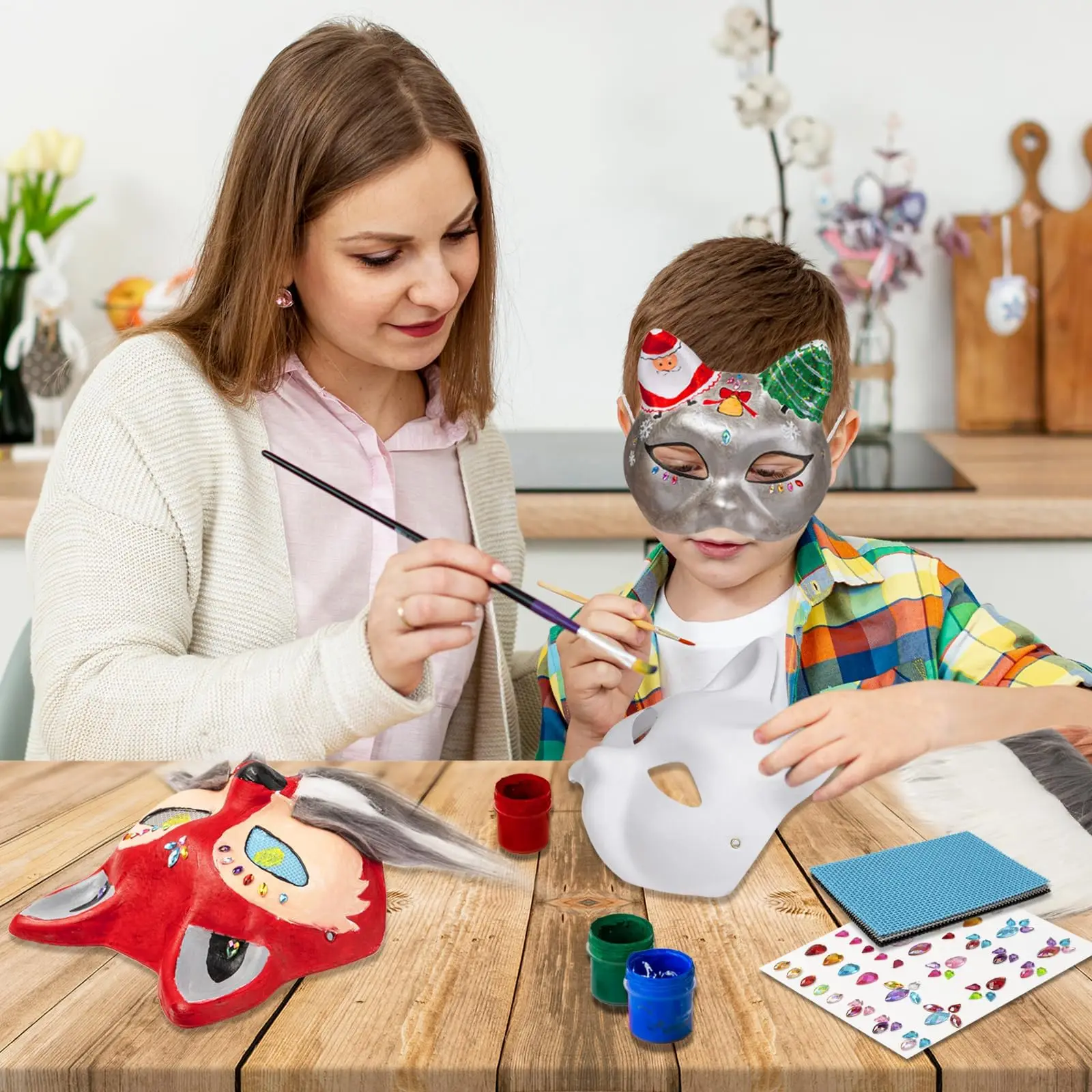 3 Sets Therian Mask Kit Paper Blank Masks Half Face Hand-painted Cat Mask DIY Masks For Masquerade Cosplay Party Gifts