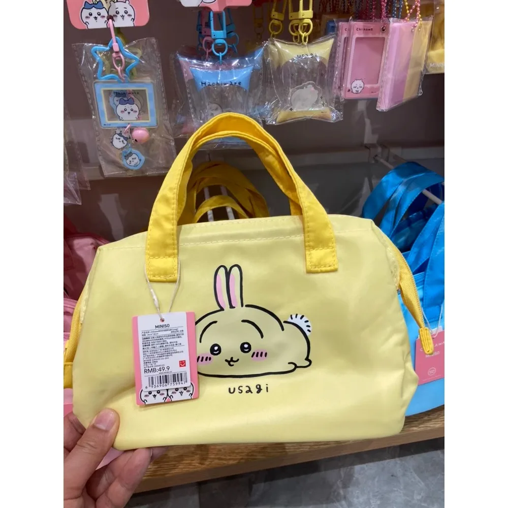 Miniso Cartoon Chiikawa Portable Lunch Handbag Cute Cartoon Travel Makeup Bag Daily Travel Shopping Bag Home Storage Bag