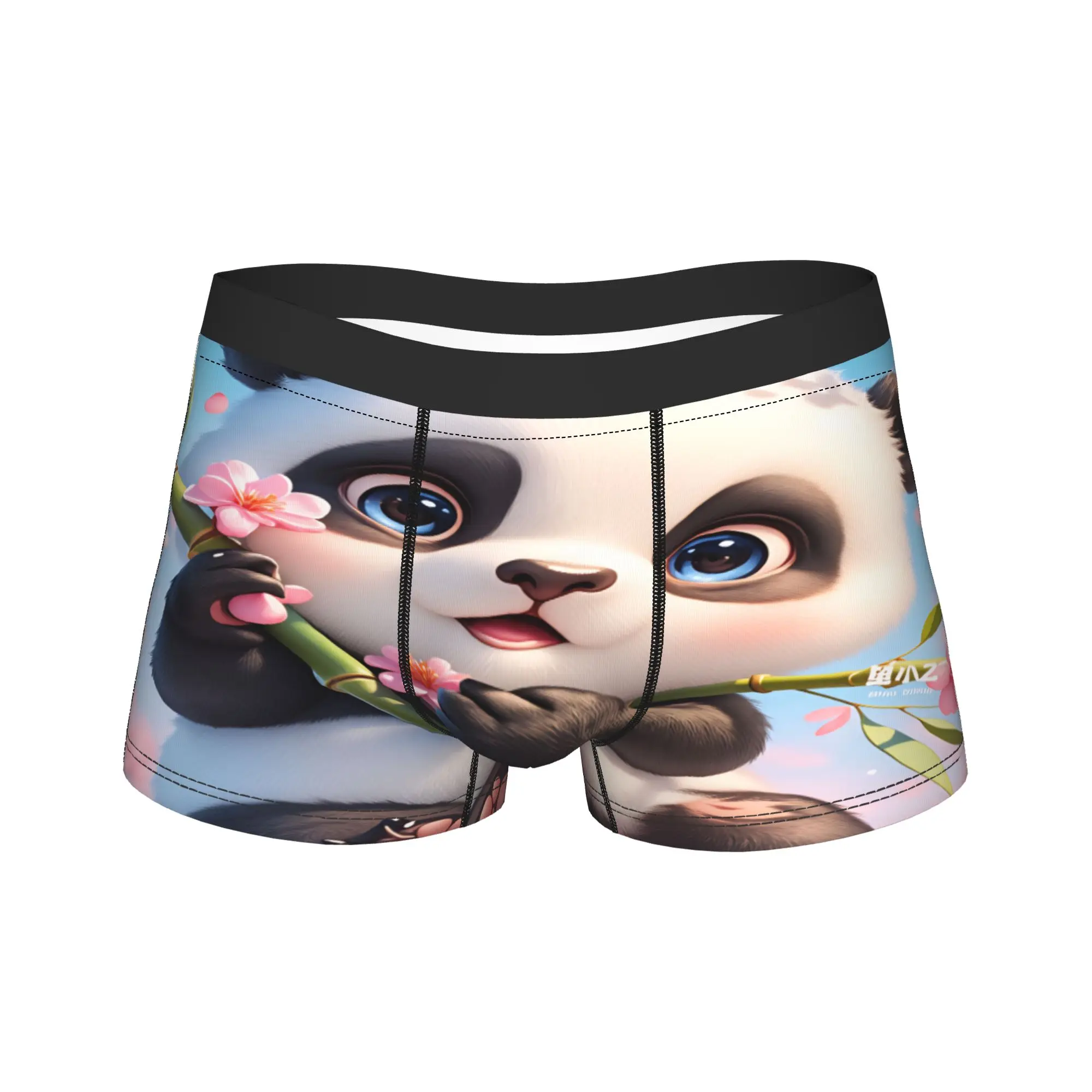 Kawaii Panda Holding Cherry Blossom Bamboo Underwear  Man Boxer Brief Breathable Boxershorts Quality Custom Plus Size Underpants