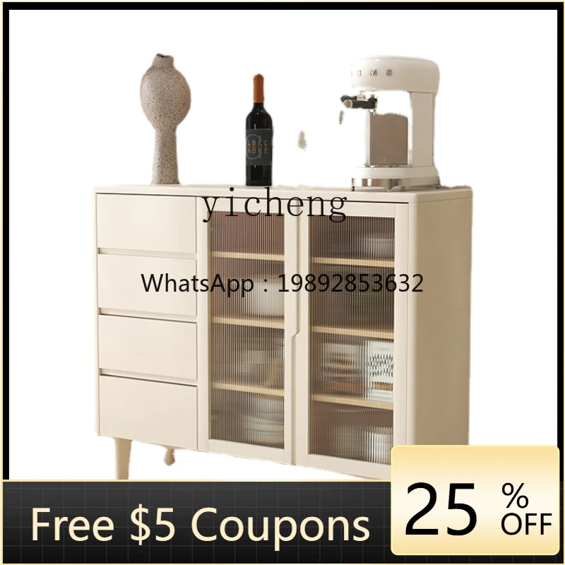 

ZZk Cream Style Sideboard Home Kitchen Locker Wall Integrated Light Luxury Meal Preparation Tea Cabinet