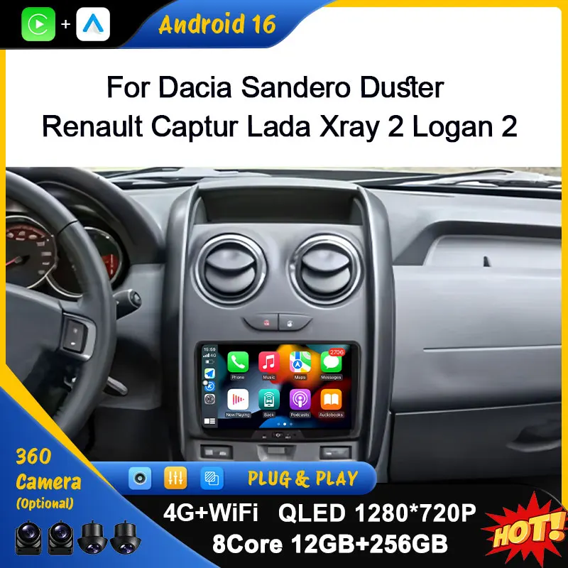 Wireless CarPlay DSP Stereo WiFi For Dacia Sandero Duster Renault Captur Lada Xray 2 Logan 2 Car Radio 8 inch Touch Screen QLED