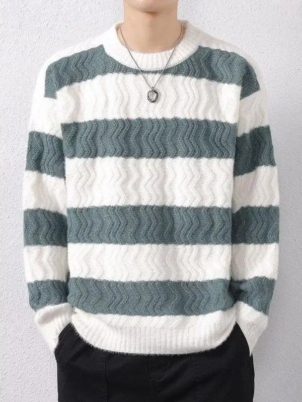 

Мужской вязаный свитер с круглым вырезом, осенне-зимний, новый, стильный, теплый базовый слой, модный бренд