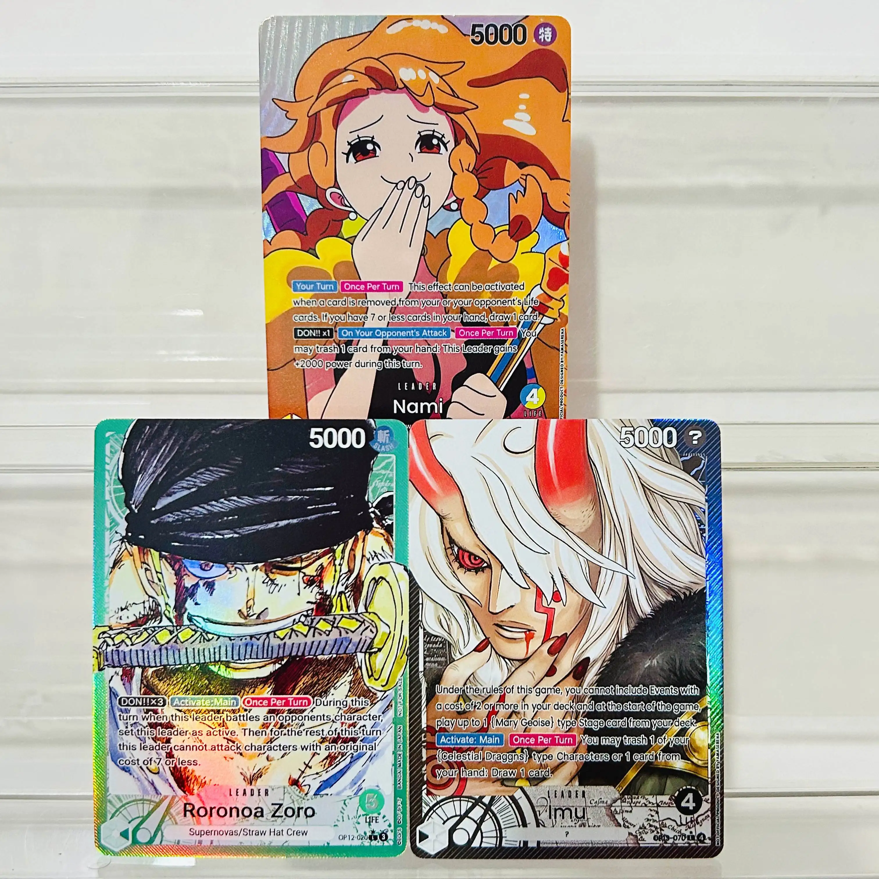 One Piece Nami Roronoa Zoro Imu 3-teilige Folien-Textur DIY-Karten Englische Version Sammlerqualität Premium Anime-Sammelkarten