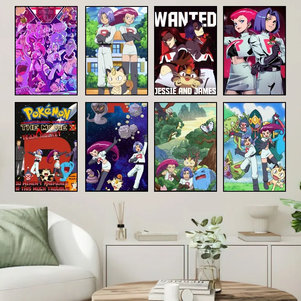 MINISO Cartoon Cute P-Pokemon Team Rocket P Poster Small Prints Wall Painting Bedroom Living Room Wall Sticker Office