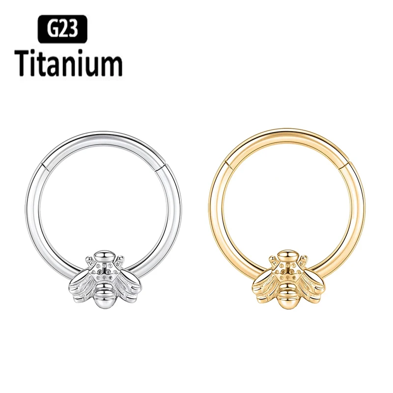 1PC G23 Titanium Earrings Nose Rings Modelling of the Bee  Septum Clicker Hight Segment Rings Tragus Helix Piercing Body Jewelry