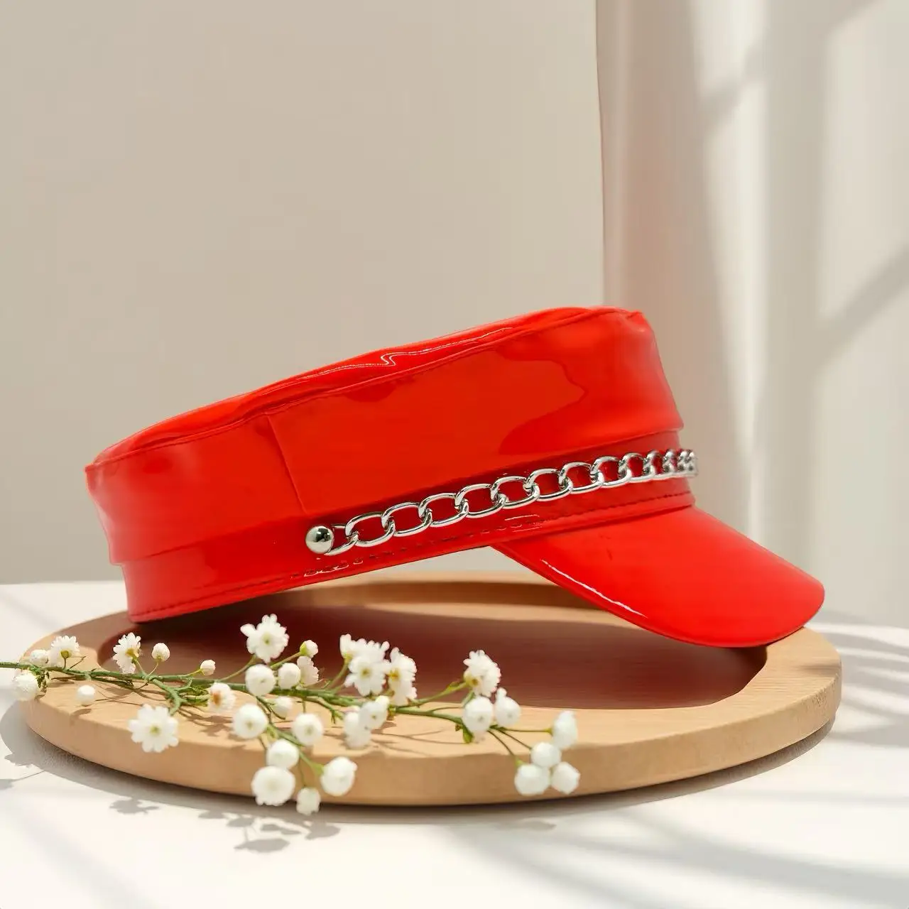 HongLuan Laser lederen kapiteinshoed Strass en militaire petten voor dames, Rave Festivals Accessoires & Feestpet Man Cosplay Fem