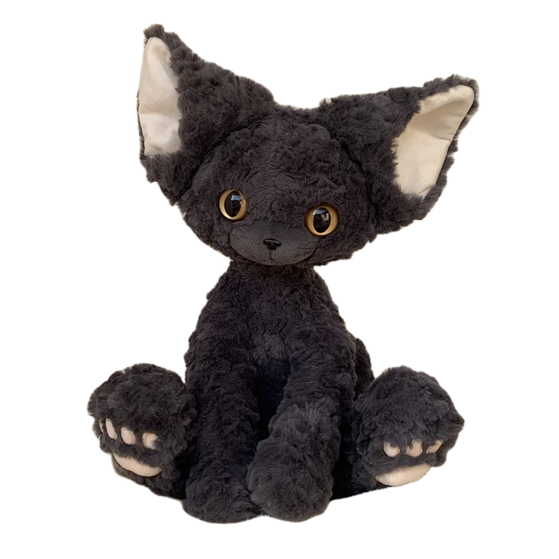 Cute Black Devon Rex Plush Toy Lifelike Stuffed Animals Cat Fluffy Soft Doll Kids Toys Birthday Gift for Children